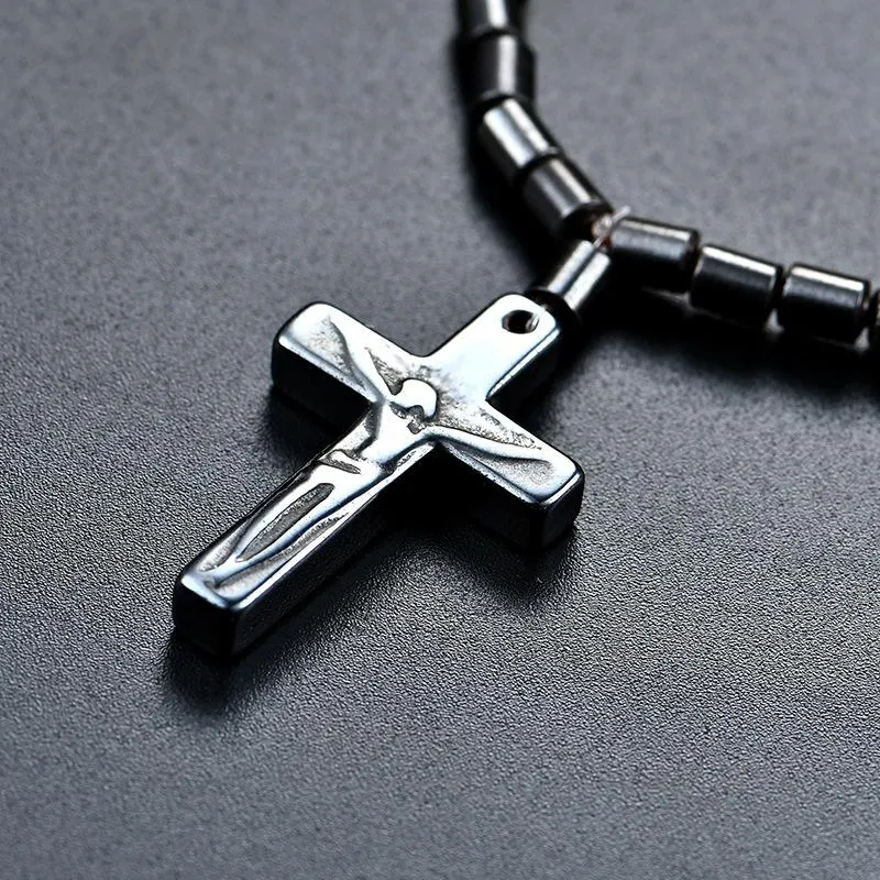 Magneet Kralen Jesus Cross Hanger Ketting Black Hematite Charm Magnetische Therapie Zorg Kettingen Etnische Sieraden Geschenken