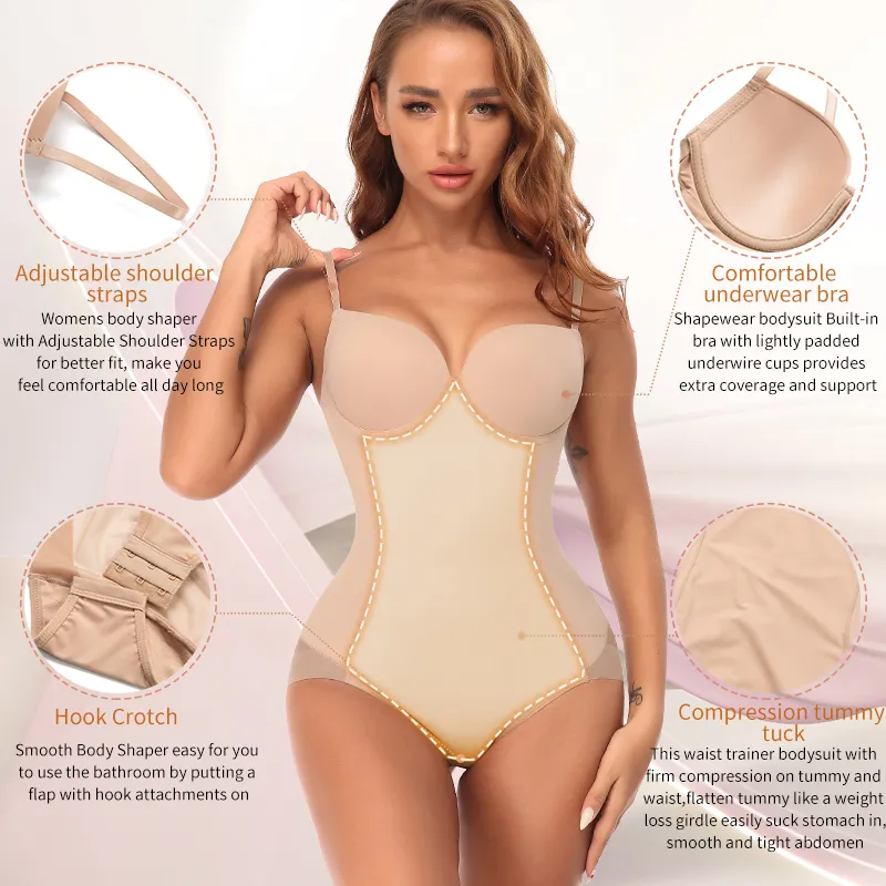 Mesh Shapewear Bodysuit for Women Tummy Control Butt Lifter Panty Hi-Waist  Trainer Stomach Slimming Body