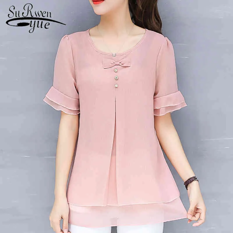 Plus Größe 3XL Bluse Frauen Sommer Oansatz Kurzarm Frauen Tops und Blusen Chiffon Bluse Top Weibliche Blusas Mujer 4832 50 210417