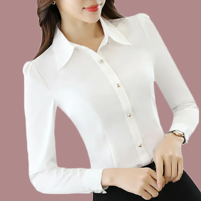 Korean Style Elegant Long Sleeve Blouse For Women Slim Fit Red