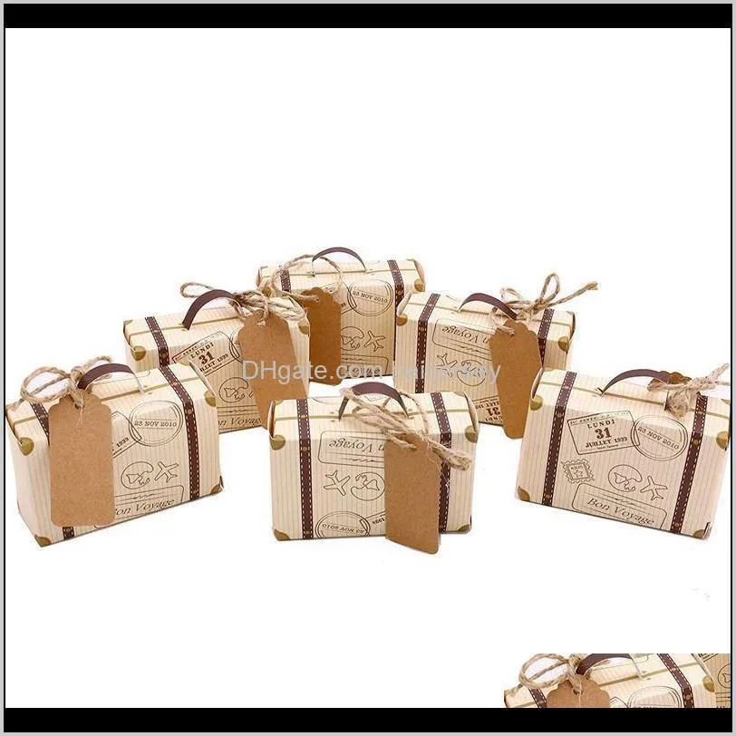 Gift Wrap Event Festive Supplies Home & Garden Drop Delivery 2021 50Pcs Mini Suitcase Box Party Favor Candy Box, Vintage Kraft Paper With Tag