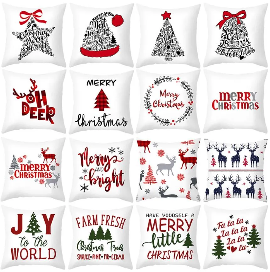 Almofada / Caso de travesseiro decorativo Capa de Feliz Natal Coberturas Elk Coxim Capa 45x45cm Almofadas decorativas de poliéster para sofá pillowcases lançar travesseiros casa