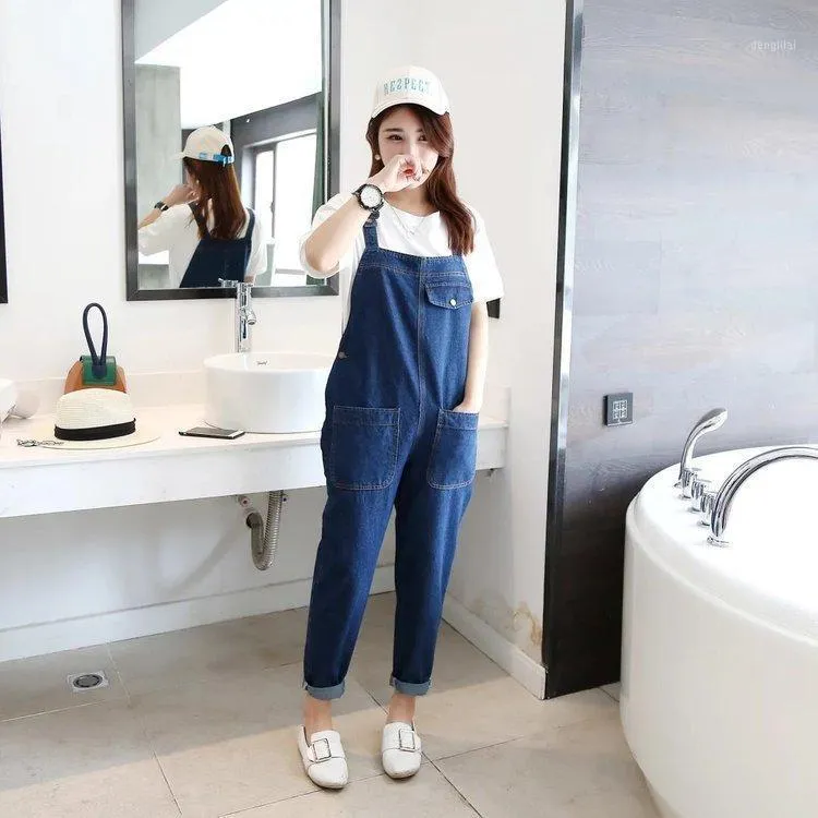 Jumpsuits das Mulheres Macacão Primavera Verão Mulheres 2021 Solto Denim Macacões Feminino Mori Menina Botão Bonito Casual Alta Qualidade