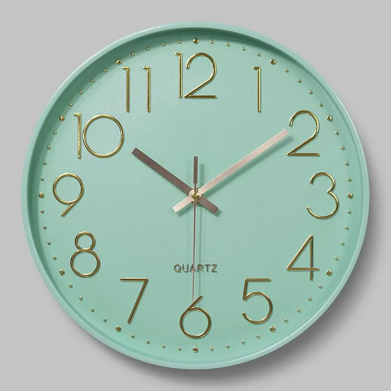 Zegary ścienne Mint Green Nordic Clock Minimalist Gruby Granicy Zegarek 3D Reloj de Pared Home Decor dla pokoju młodzieżowego