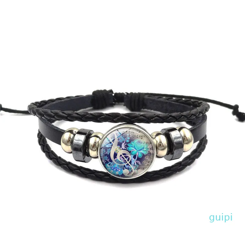 Musical note flower bracelet Time Gem Cabochon pendant multilayer woven bead bracelet European and American retro jewelry