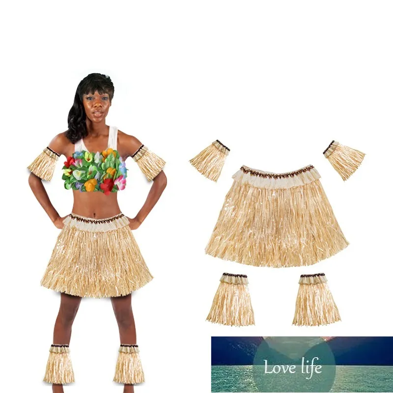 Hawaiian Grass Skirt Suit Five Piece Elastic Arm Sleeve Feet Cover