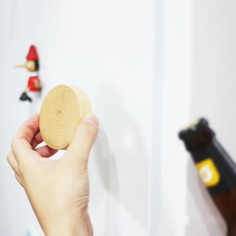 Blank DIY Wooden Round Shape Bottle Opener Coaster Fridge Magnet Decoration Beer Bottle Opener