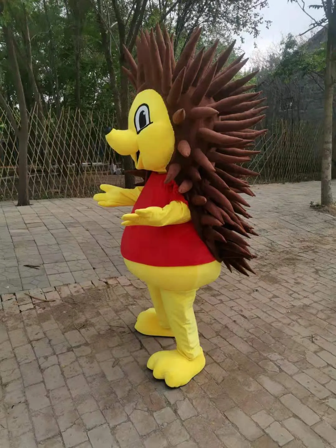 Image réelle costume de mascotte hérisson jaune tenue fantaisie robe de soirée de personnage de dessin animé