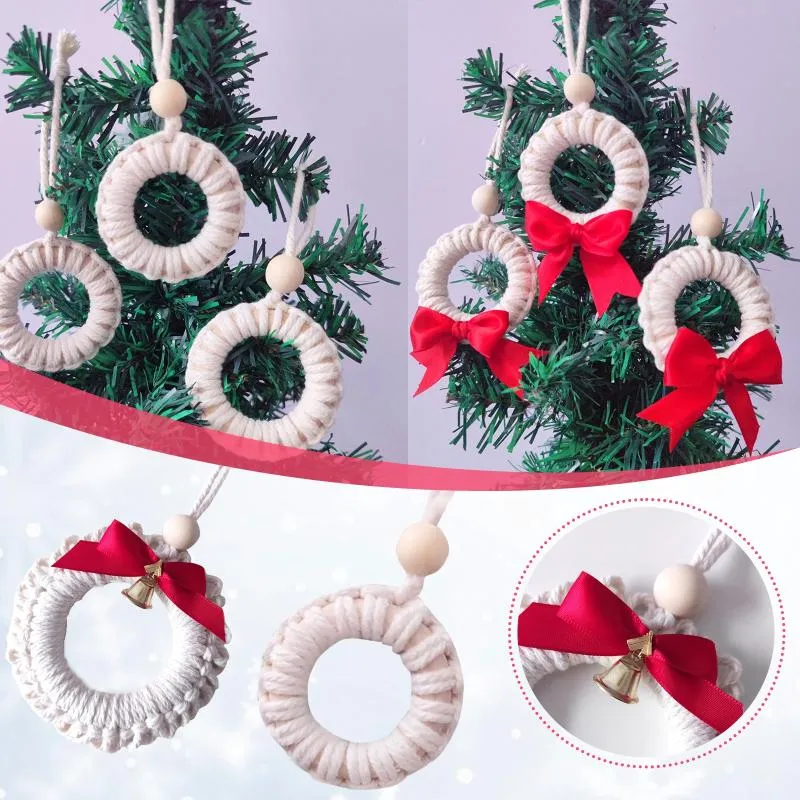 Décorations de noël, Mini couronne tricotée, boules d'arbre à breloques, décoration de l'année, ornements, fournitures de fête festive