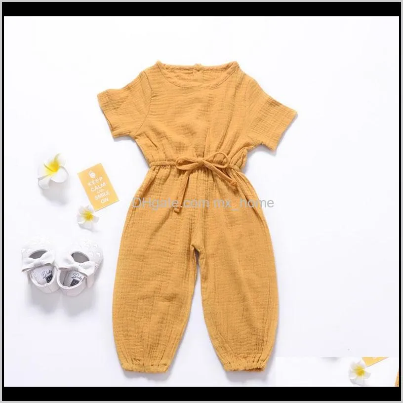 girls rompers solid lantern pants 6 colors short sleeve back button cotton fold lace jumpsuit onesies girls outfits 6m-4t
