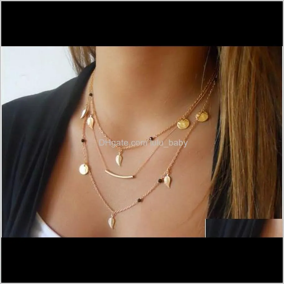 Womens Jewelry Multi Layered Silver /Gold Tone Leaf Coin Rhinestone Chuncky Necklaces Chokers Necklaces Jewelry Gift