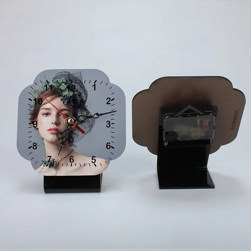 Polygon Sublimation Blank MDF Clock Decor Personalized Wooden Board Photo Frame Desktop Bell with Needle