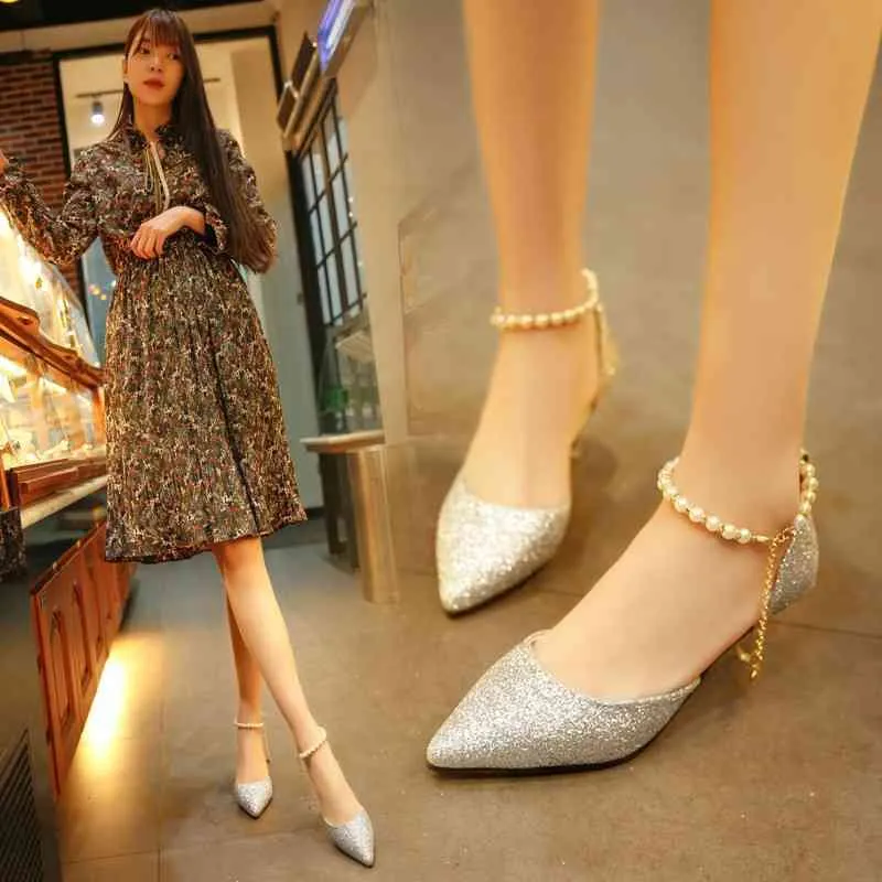 Women's D'orsay Mid Heels, Pointed Toe Rhinestone Buckle Decor Ankle Strap  Shoes, Elegant Wedding Dress Heels - Temu Austria