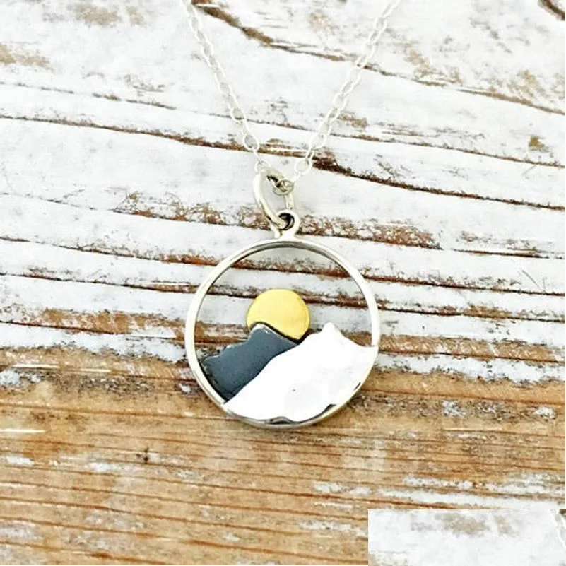 whole salejephne mountain necklace sunrise moutain circle charm pendant necklaces hiker nature ski gifts the mountains are calling