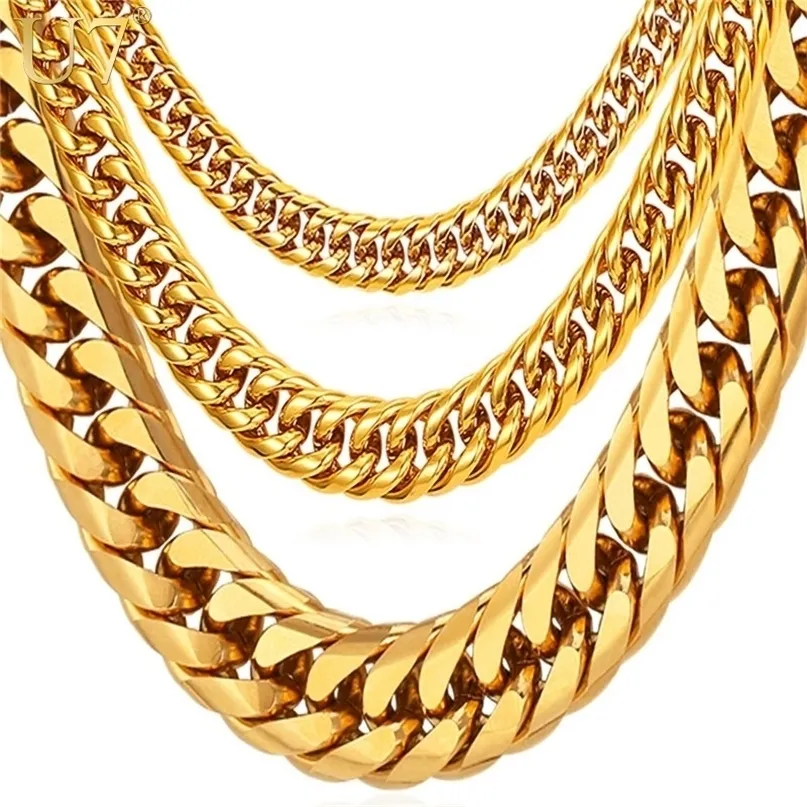 U7 Men Thick Chain Necklace Gold Chain 6/9/1M Miami Cuban Chain Necklace 14"-30" Stainless Steel y Necklace N453 220212