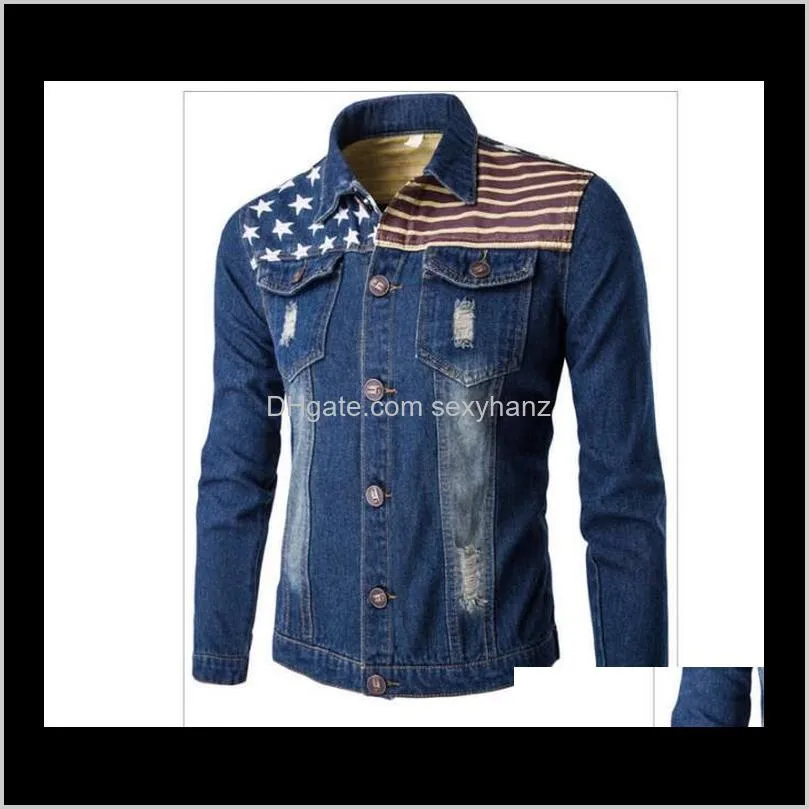 winter autumn men american flag shirt washed long sleeve denim jacket casual denim jacket size m-2xl