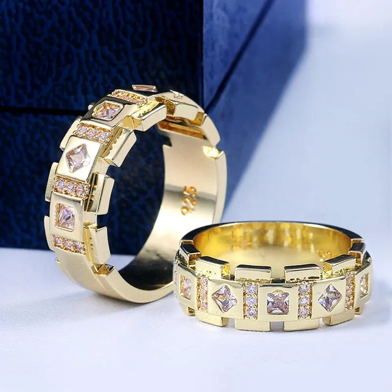 Wedding Rings Huitan Punk Stylish Geometric Unisex Finger Luxury Golden Color Micro Paved Bridal Year's Gift Wholesale Ring