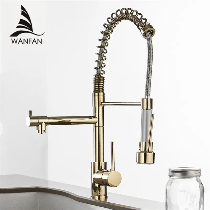 Kitchen Faucets Gold Torneira Para Cozinha Faucet for Kitchen Sink Single Pull Out Spring Spout Mixers Cold Water Tap 866021 211108