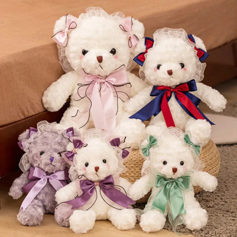 Cute Lolita Teddy Bear Plush Toys For Girls Stuffed Doll Soft PP Cotton Bears Doll Kids Valentines Day Girlfriend Gifts