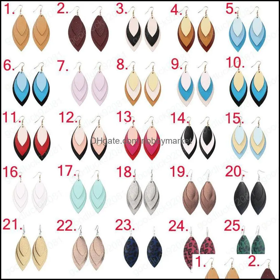 Popular Multilayer PU Leather Earrings Boho Handmade Personlized Leather Leaves Earrings For Women Designer Jewelry Gift 36 Colors