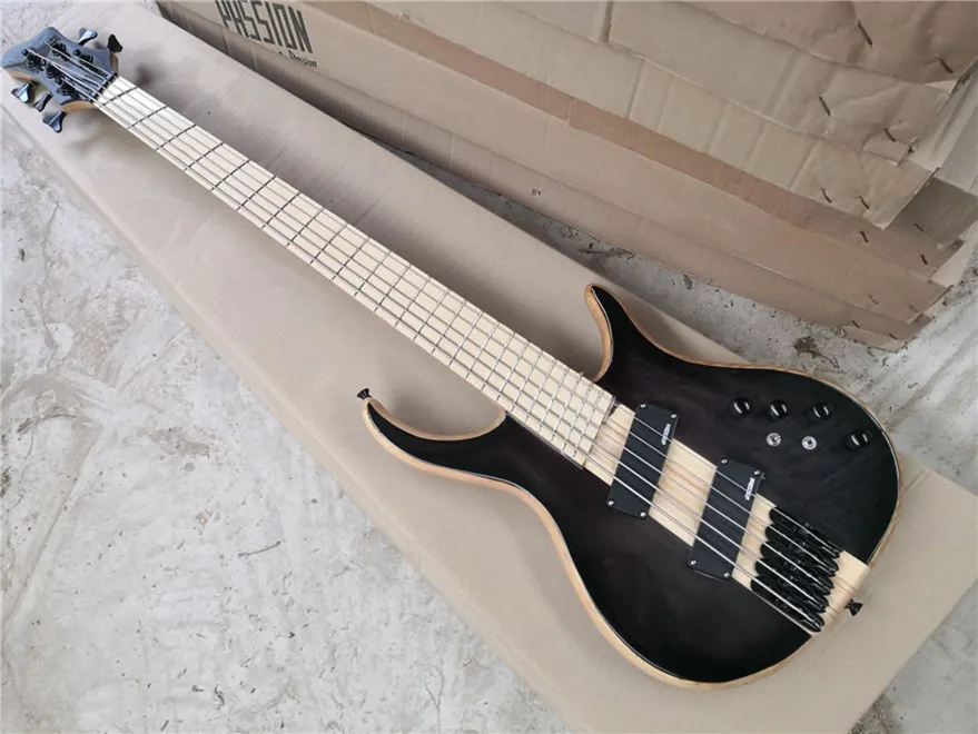 5 strängar Neck-Thru-Body Electric Bass Guitar med svart hårdvara, 2 pickup, kan anpassas