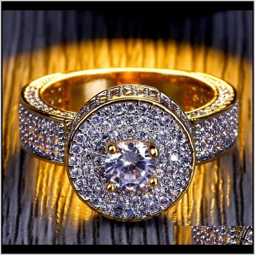 mens hip hop gold rings jewelry 18k gold plated rings fashion gemstone simulation diamond iced out rings for men