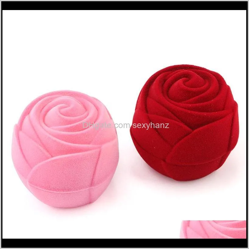 1 piece pink/red rose flower jewelry box velvet wedding ring box necklace display gift container case for jewelry packaging