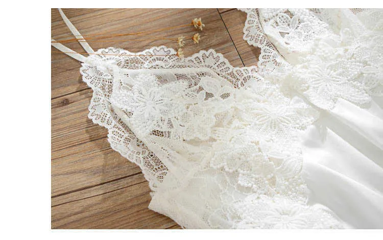 CINOON 3Pcs Women Sexy Silk Nightgown Embroidery Lace Bath Gown Nightdress Summer Sleepwear Wedding Night Dress Robe With Belt (40)