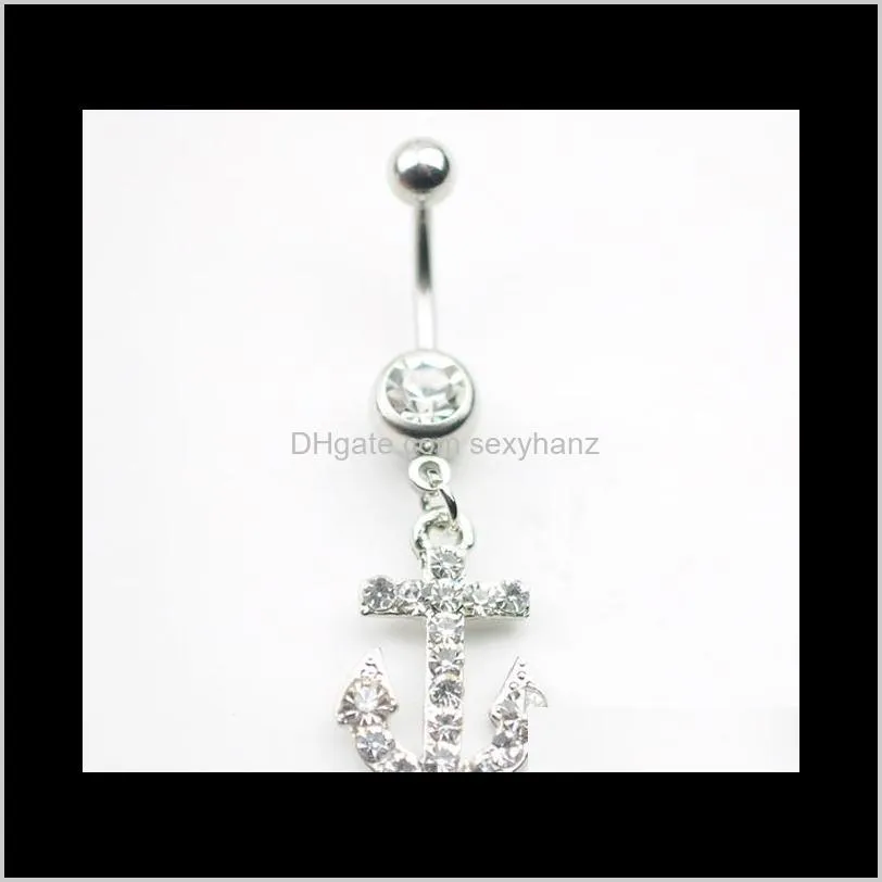 d0057 ( 1 color ) anchor belly ring navel belly ring body jewelry shipping clear stone drop shipping piercing jewelry