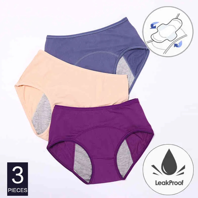 3 unids/set de bragas menstruales, pantalones sexis a prueba de fugas para incontinencia, ropa interior de algodón de talla grande, bragas para mujer, lencería para el período