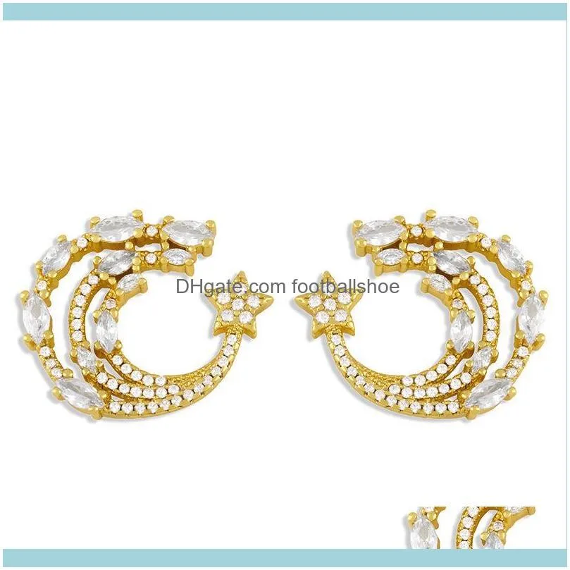 Designers Geometric C-shaped female Korean simple cool wind star moon Zircon Earrings erw66