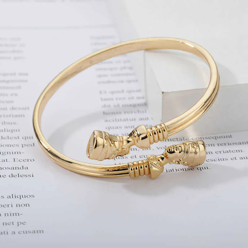 Vintage Adjustable African Queen Nefertiti Bracelet With Gold Cuff