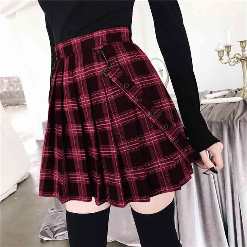 Vintage Gothic Plaid Mini Plaid Skirts For Women With Suspender Strap And Pleated A Line Skit For Women High Waist Casual Plus Size Faldas By Imily Bela T200324 From Xue04 13.47