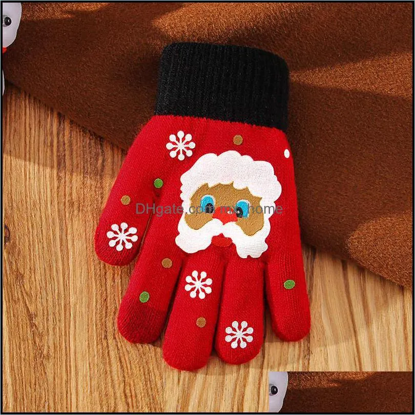 2021 Christmas Men Women Kids Knitted Gloves Santa Claus Printed Touch Screen Gloves Autumn Winter Adult Child Full Fingers Mittens two