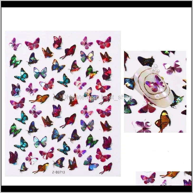 fashion gradient nail sticker 3d laser multi design butterfly type womens manicure nails decals ladys salon party decoration 1 3cd l2