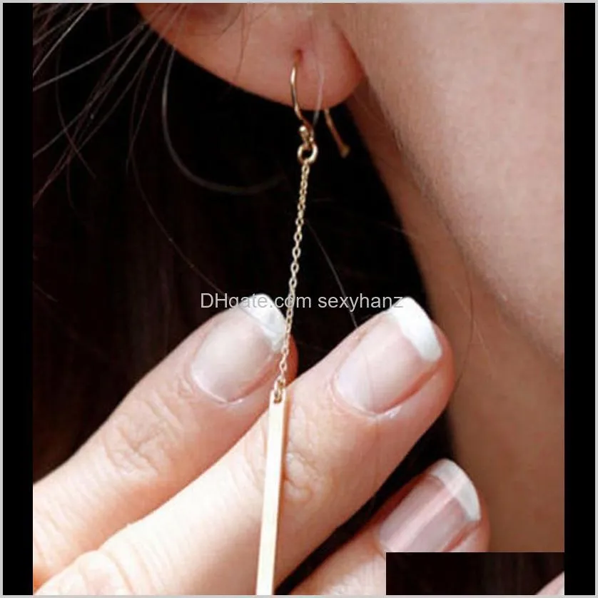simple long chain strip earrings female joker metal alloy golden colors geometric dangle ear stud hooked pendant eardrop statement
