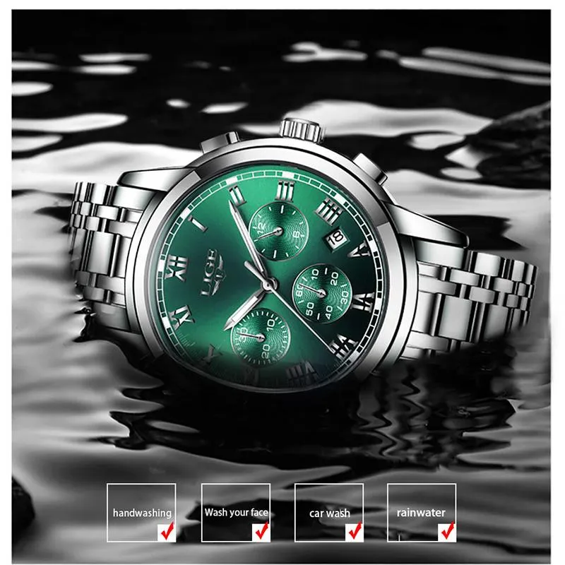 Lige 2021 new fashion mens watches with stainless steel top brand luxury sports chronograph quartz watch men 2025 relogio masculino