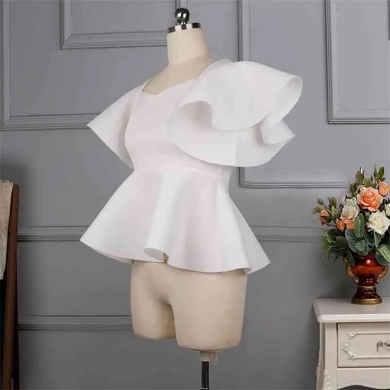 Plus Size White Peplum Peplum Blouse With Ruffles And Sleeves For Evening  Parties And Night Out Occasions Summer Blusa Drop From Bai05, $21.1