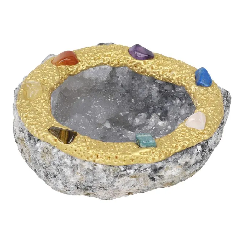 Decorative Objects & Figurines 1pcs Agate Natural Quartz Geode 7 Chakra 8-10CM Healing Stones Energy Crystal Cluster Divination