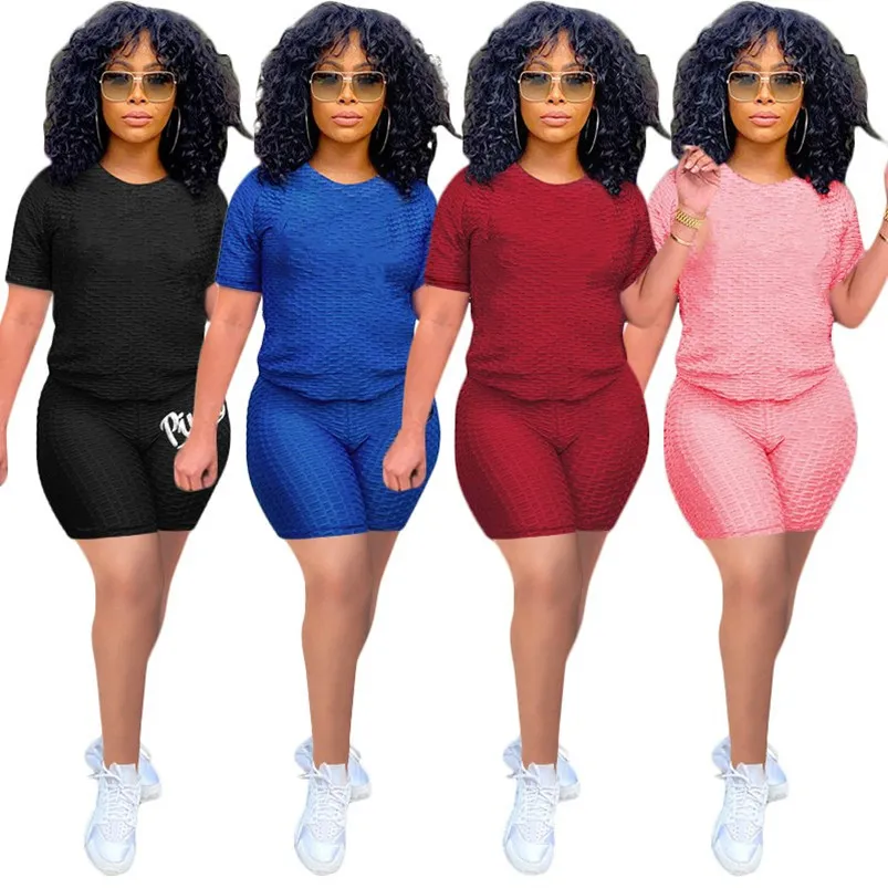 Summer Yoga Womens Survêtements shorts tenues deux pièces ensemble XS-3XL femmes vêtements casual manches courtes sportswear costume de sport vente klw6401