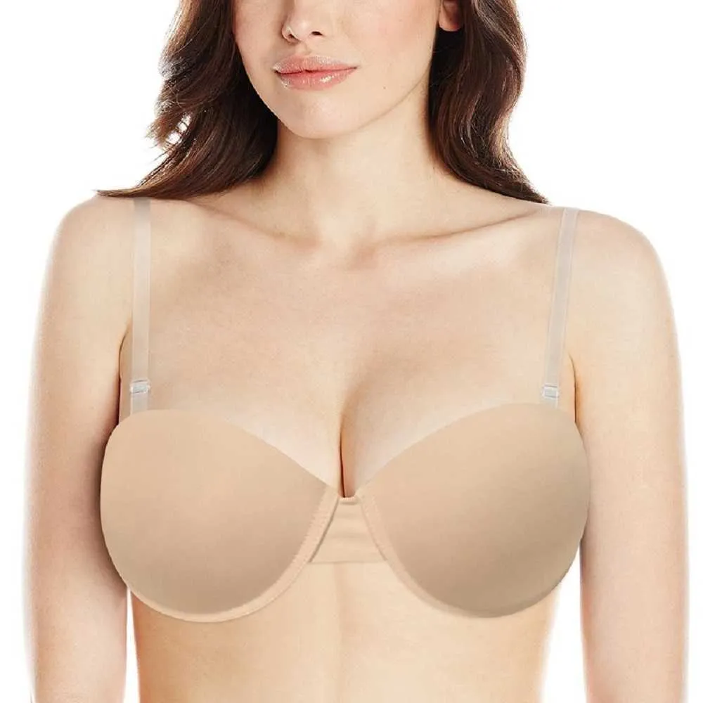 Rensa tillbaka transparent bh kvinnor vadderade push up bh strapless konvertibel justerad stor halv kopp enkel sexig underkläder varje dag 210623