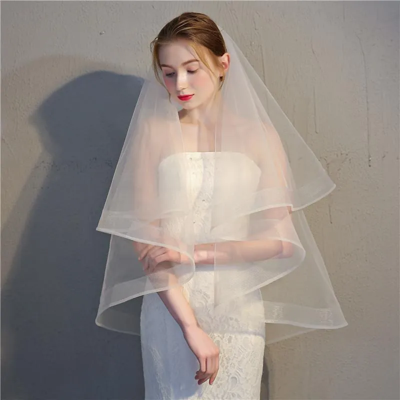 Bridal Veil Wedding Veils Simple White Tulle Short Veils Ribbon Edge for  Brides