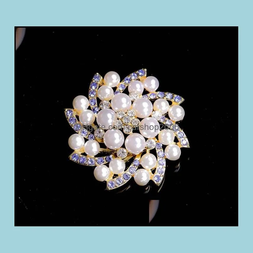 Flower Pearl Fancy Diamond Brooch Golden Corsage Pins Clothing Accessories