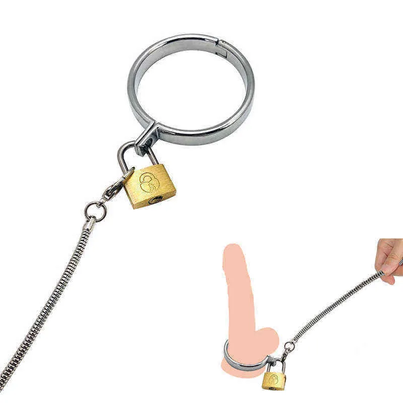 Nxy cockrings masculino bola escroto maca metal pênis bloqueio galo anel cadeado sm bonde retenção atraso ejaculação bdsm sexo brinquedo para homem 1208