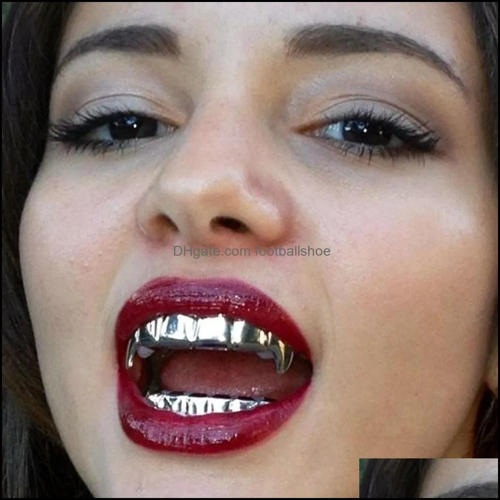 Hip Hop Personality Fangs Teeth Gold Silver Rose Gold Teeth Grillz Gold False Teeth Sets Vampire Grills For women&men Dental Grills