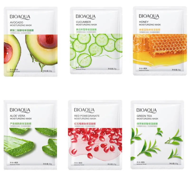 BIOAQUA Cucumber Centella Honey Avocado Moisturizing Facial Mask Sheet Pomegranate Aloe Plant Masks