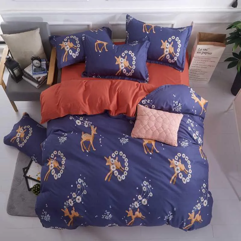 2020 Cotton bedding set queen size bed sheets duvet covers-Modern style Christmas deer chinese bedding sets-edredon jogo de cama