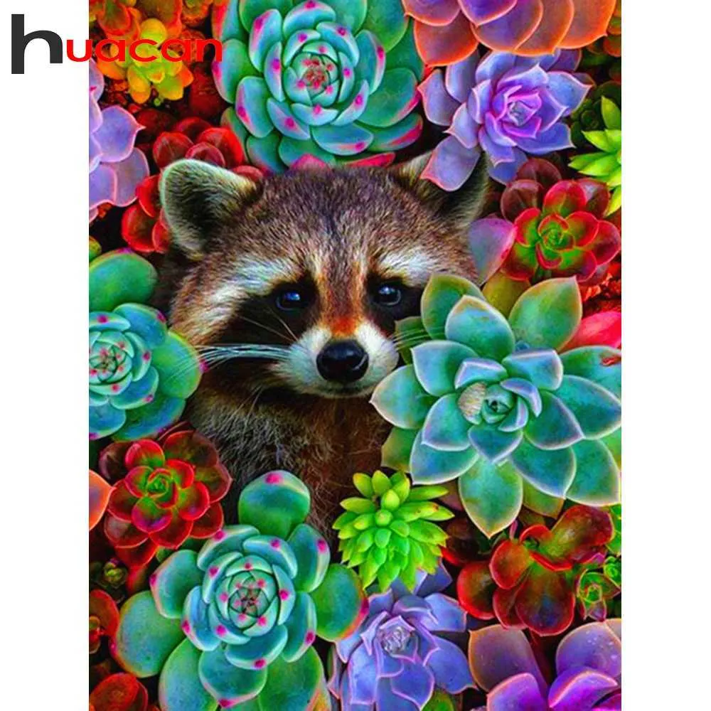 Huacan 5D DIY Diamond Painting Raccoon Full Square Diamonds Embroidery Animal Mosaic Cross Stitch Children's Room Decoration