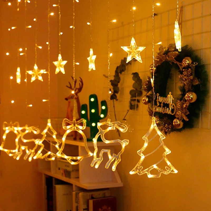 Christmas Decoration Home Holiday Lighting Casamento Ano Festa Fada Curtain Battery Lights 211012