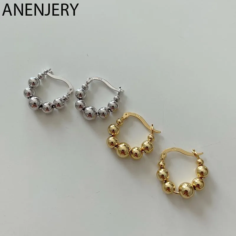 Hoop & Huggie ANENJERY 925 Sterling Silver Round Beads Earrings For Women French Geometric Minimalist Metal Oorbellen S-E556